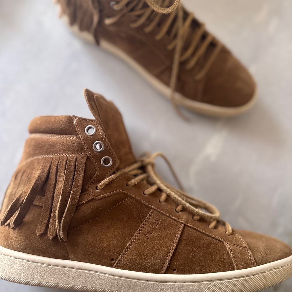 Saint Laurent Tan Sneakers High-Top with Soft Material and White Sole - Picture 10 of 10